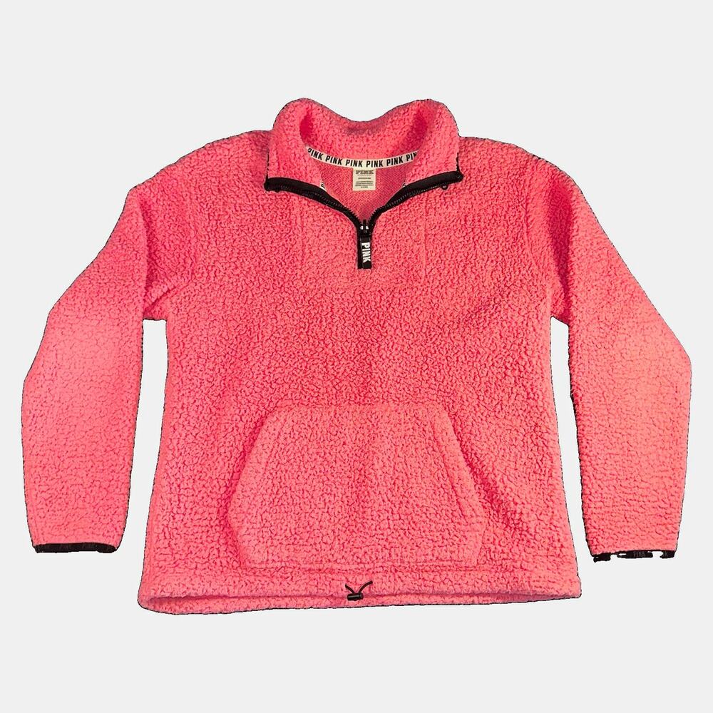 Victorias Secret PINK Sherpa Half Zip Pullover S Pink Fleece Jacket Sweatshirt
